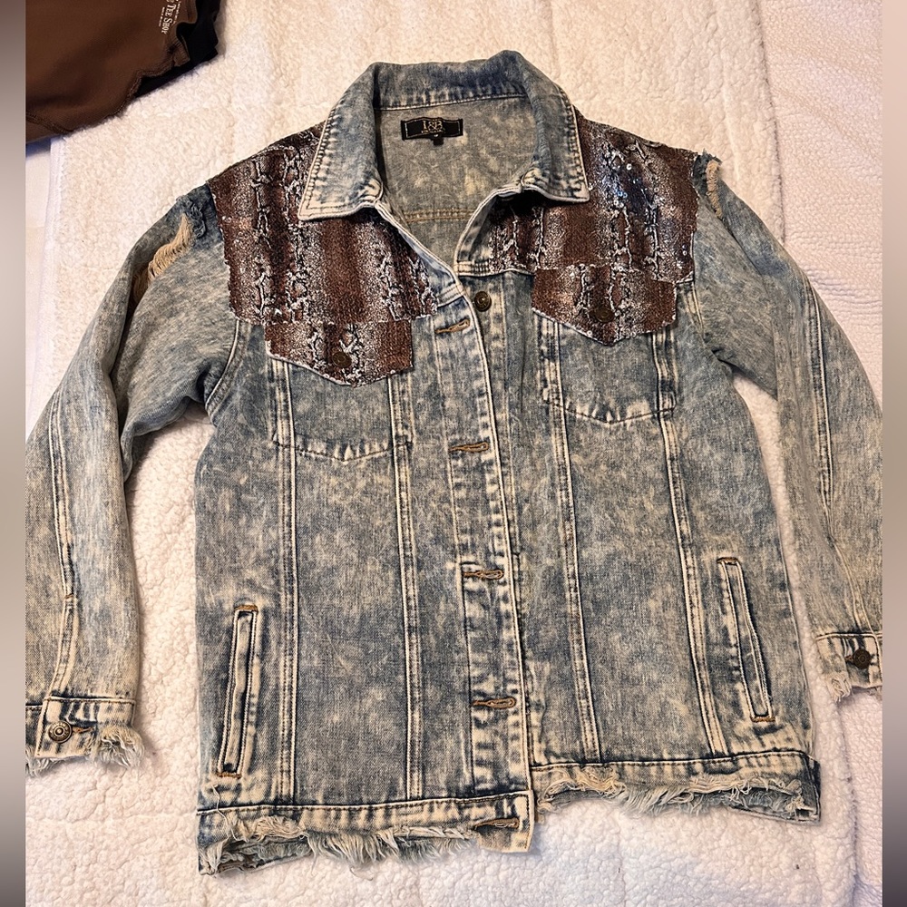 Lucky & Blessed distressed denim jacket